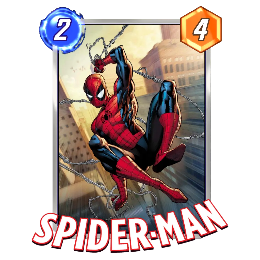 Karta Spider-Mana w pozie na dachu